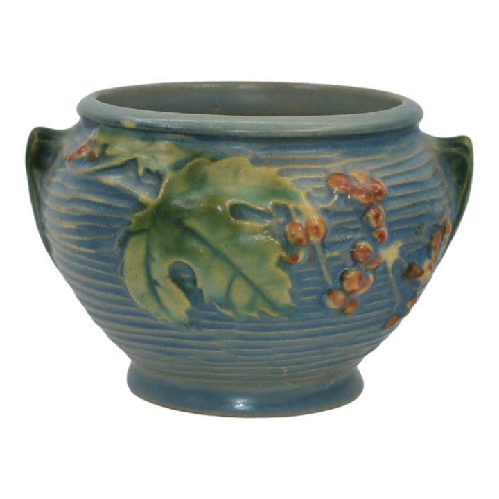 Roseville Bushberry Blue 1941 Art Pottery Ceramic Jardiniere Planter 657-3 - Just Art Pottery