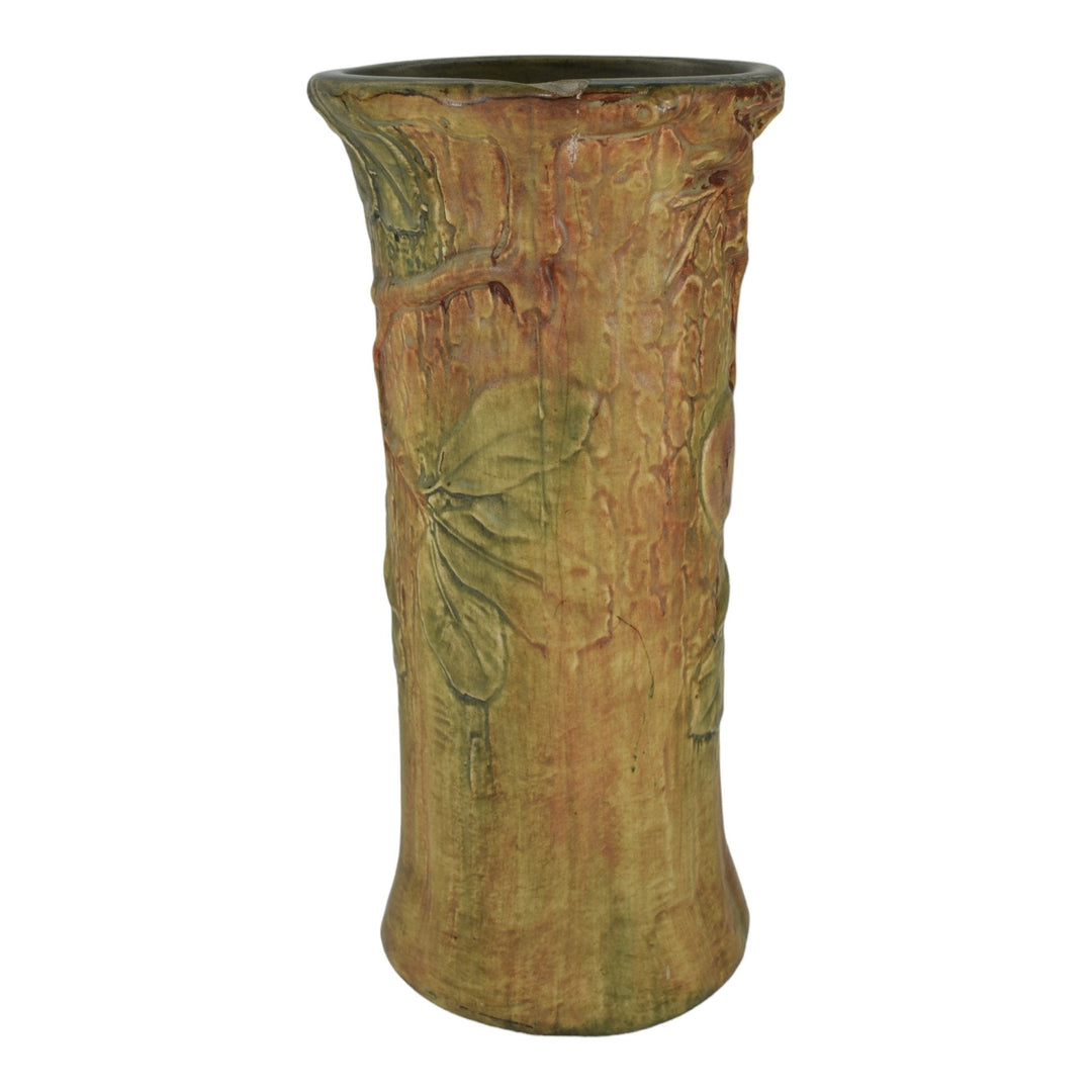 Weller Baldin Woodcraft 1915-20 Art Pottery Brown Green Red Apple Tall Vase