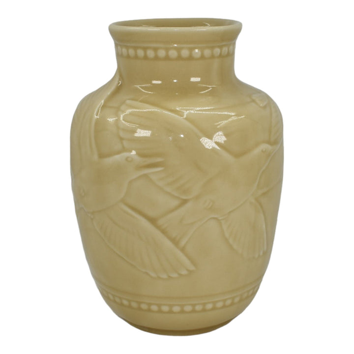 Rookwood 1948 Mid Century Modern Pottery Birds In Flight Tan Porcelain Vase 6486 - Just Art Pottery