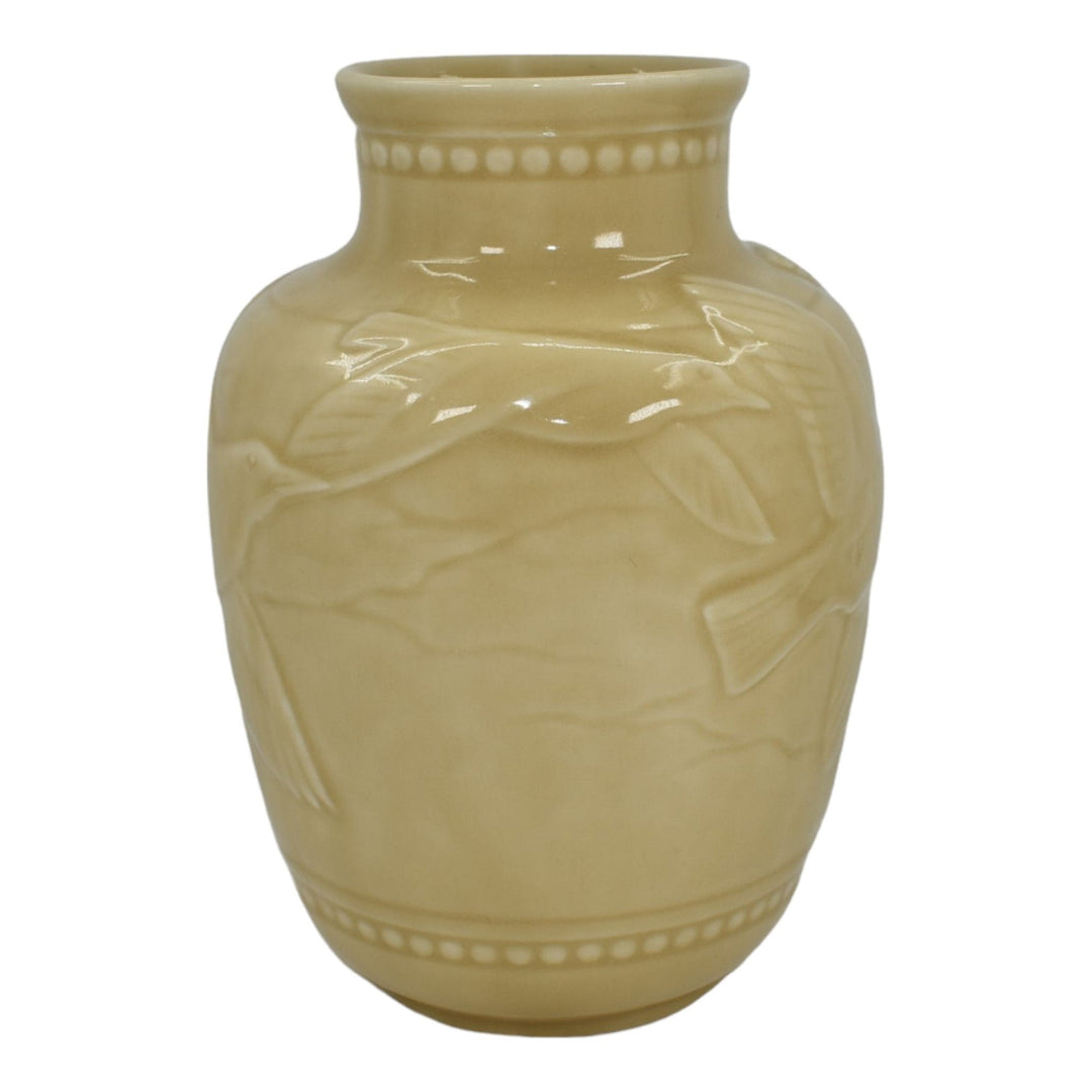 Rookwood 1948 Mid Century Modern Pottery Birds In Flight Tan Porcelain Vase 6486 - Just Art Pottery