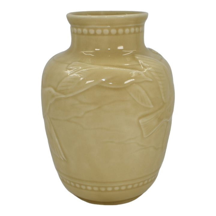Rookwood 1948 Mid Century Modern Pottery Birds In Flight Tan Porcelain Vase 6486 - Just Art Pottery
