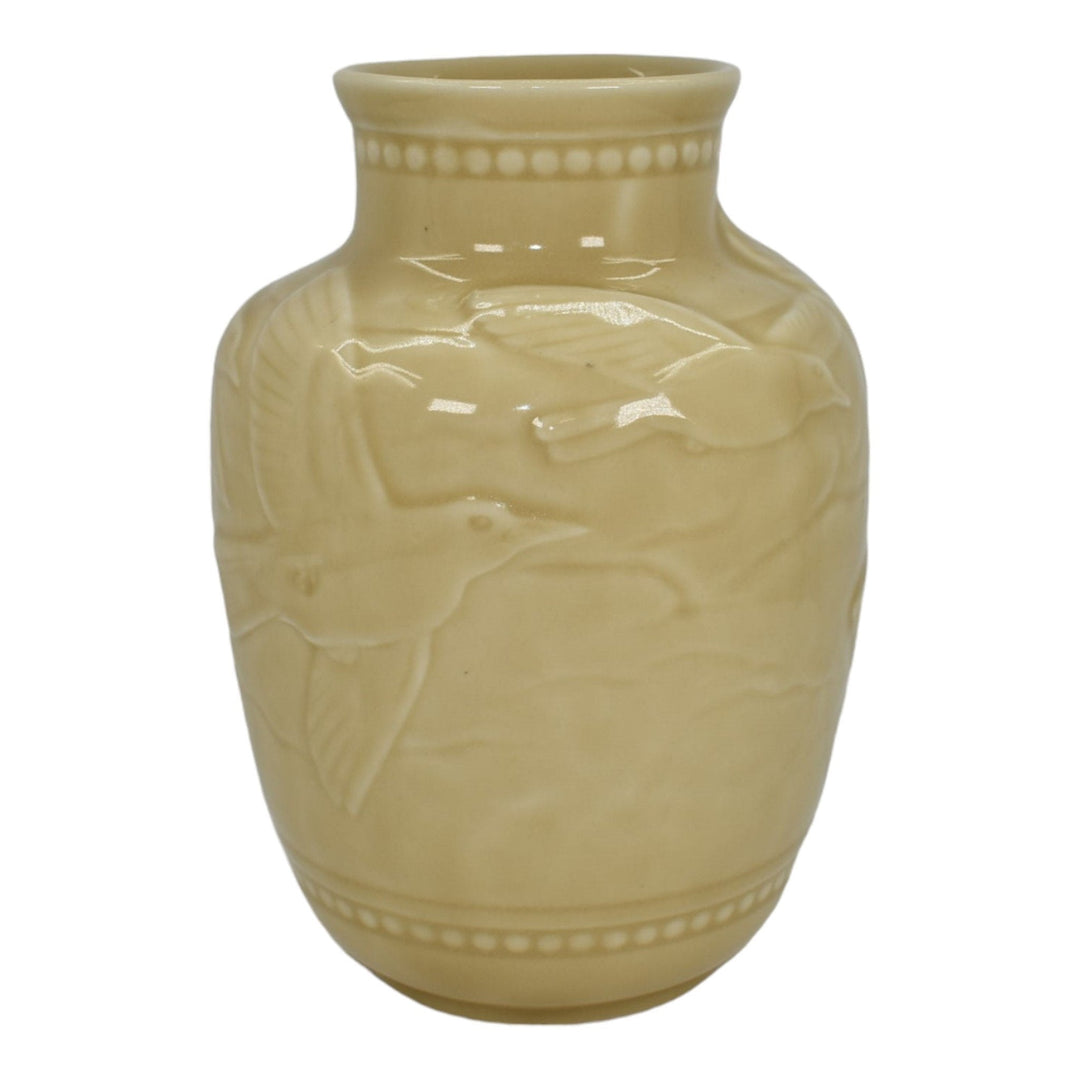 Rookwood 1948 Mid Century Modern Pottery Birds In Flight Tan Porcelain Vase 6486 - Just Art Pottery