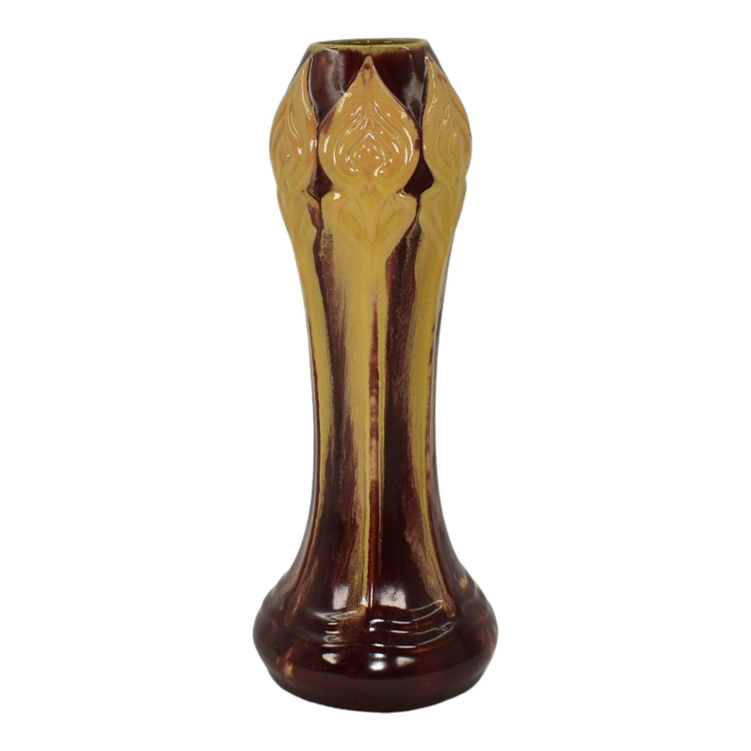 Arc En Ciel 1900s Vintage Ohio Art Nouveau Pottery Red Yellow Ceramic Vase 554 - Just Art Pottery
