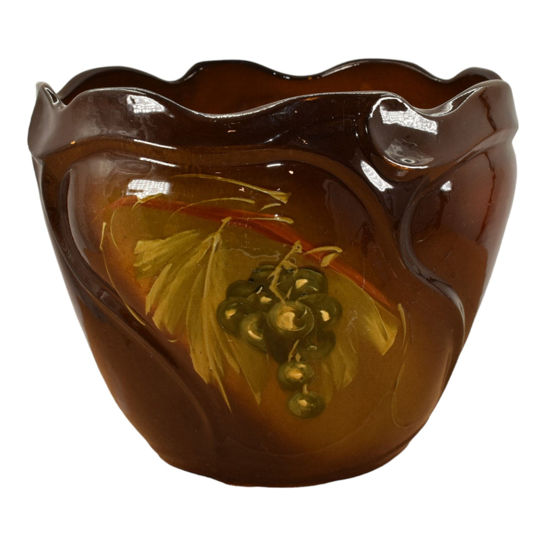 McCoy Loy Nel Art 1900s Art Pottery Standard Glaze Grapes Jardiniere Planter - Just Art Pottery