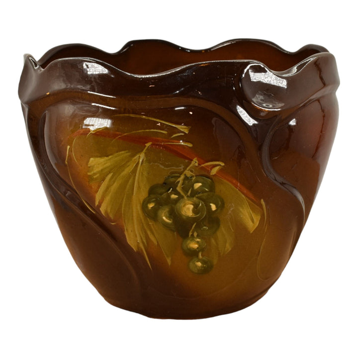 McCoy Loy Nel Art 1900s Art Pottery Standard Glaze Grapes Jardiniere Planter - Just Art Pottery