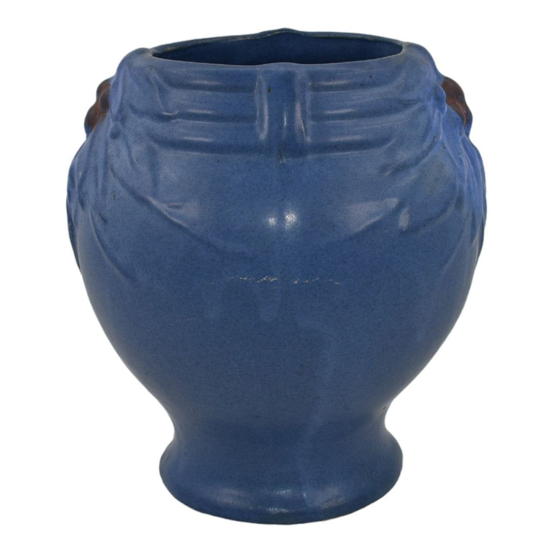 McCoy 1930s Art Pottery Berries And Leaves Blue Ceramic Vase Shape 10 - Just Art Pottery
