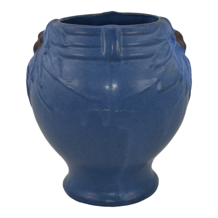 McCoy 1930s Art Pottery Berries And Leaves Blue Ceramic Vase Shape 10 - Just Art Pottery