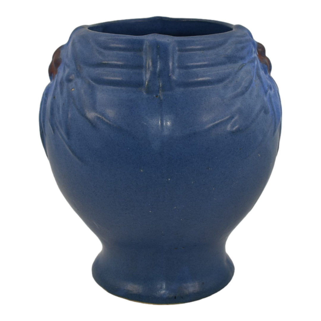 McCoy 1930s Art Pottery Berries And Leaves Blue Ceramic Vase Shape 10 - Just Art Pottery