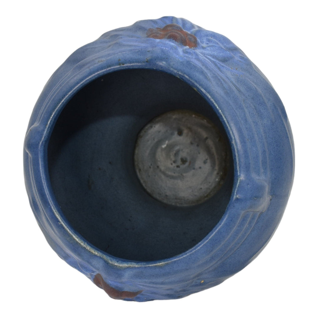 McCoy 1930s Art Pottery Berries And Leaves Blue Ceramic Vase Shape 10 - Just Art Pottery