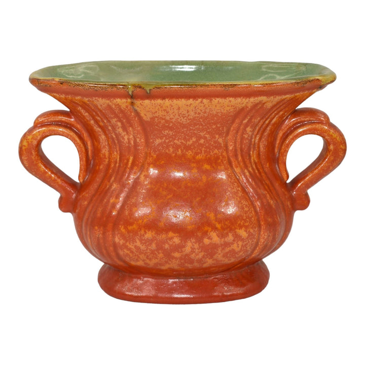 Stangl Vintage Art Pottery Orange Uranium Green Two Handled Ceramic Vase - Just Art Pottery