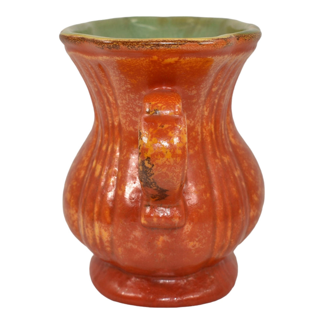 Stangl Vintage Art Pottery Orange Uranium Green Two Handled Ceramic Vase - Just Art Pottery