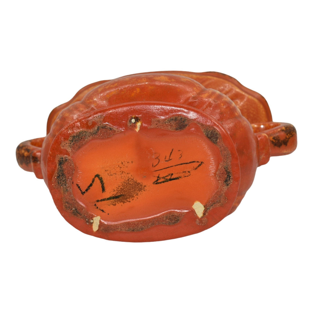 Stangl Vintage Art Pottery Orange Uranium Green Two Handled Ceramic Vase - Just Art Pottery