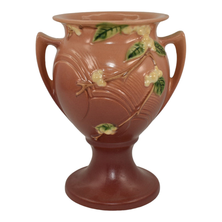 Roseville Snowberry Pink 1947 Mid Century Modern Pottery Ceramic Urn Vase 1UR-8 - Just Art Pottery