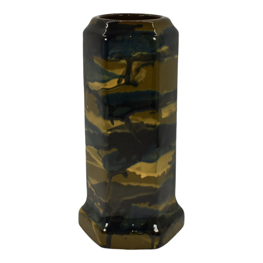 Peters and Reed Marbelized 1920s Art Pottery Blue Black Green Ceramic Vase 56 - Just Art Pottery