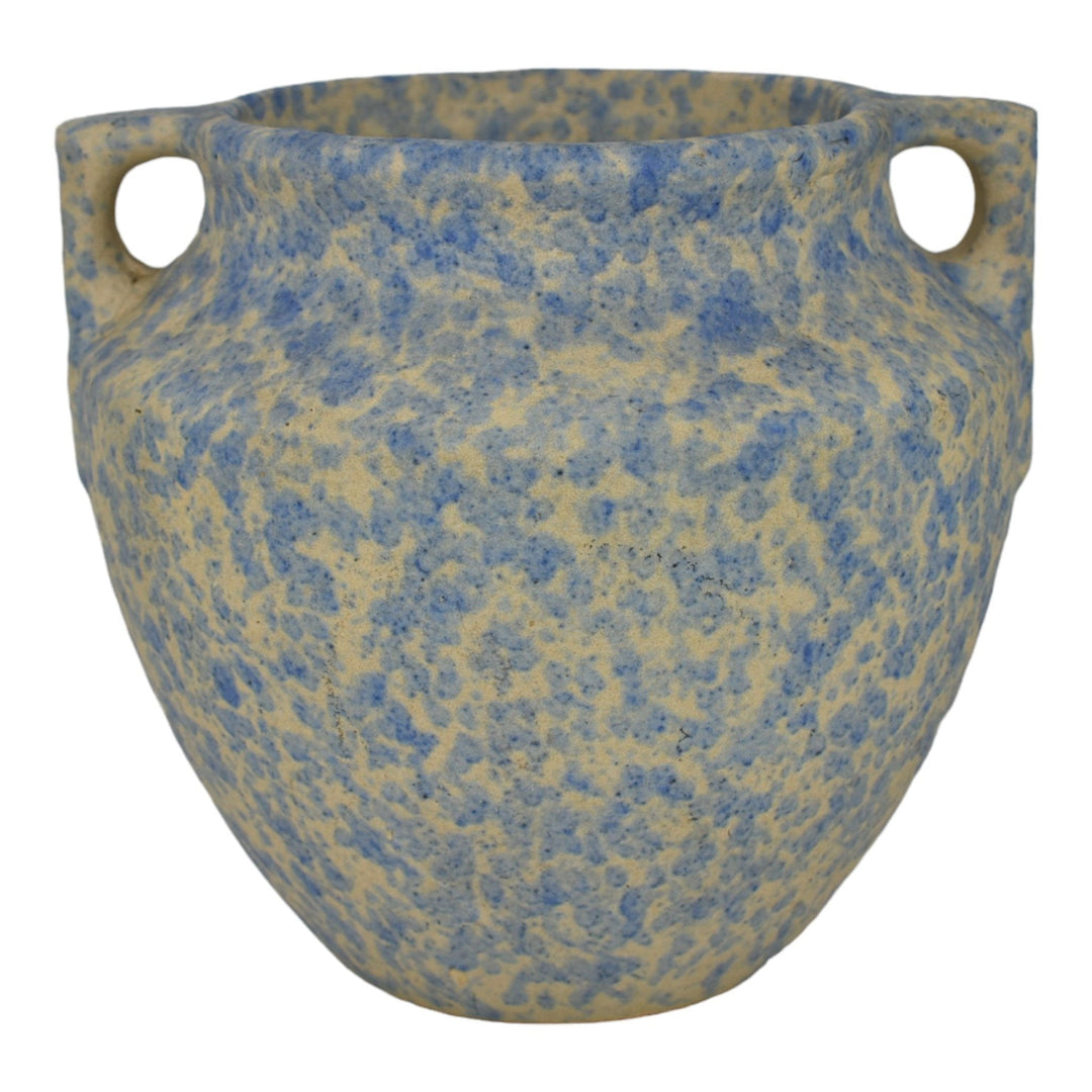 Burley Winter 1930s Art Pottery Mottled Blue And White Handled Ceramic Vase 43 - Just Art Pottery