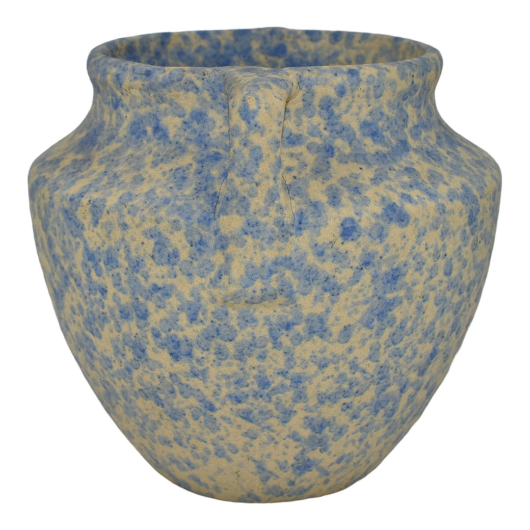 Burley Winter 1930s Art Pottery Mottled Blue And White Handled Ceramic Vase 43 - Just Art Pottery