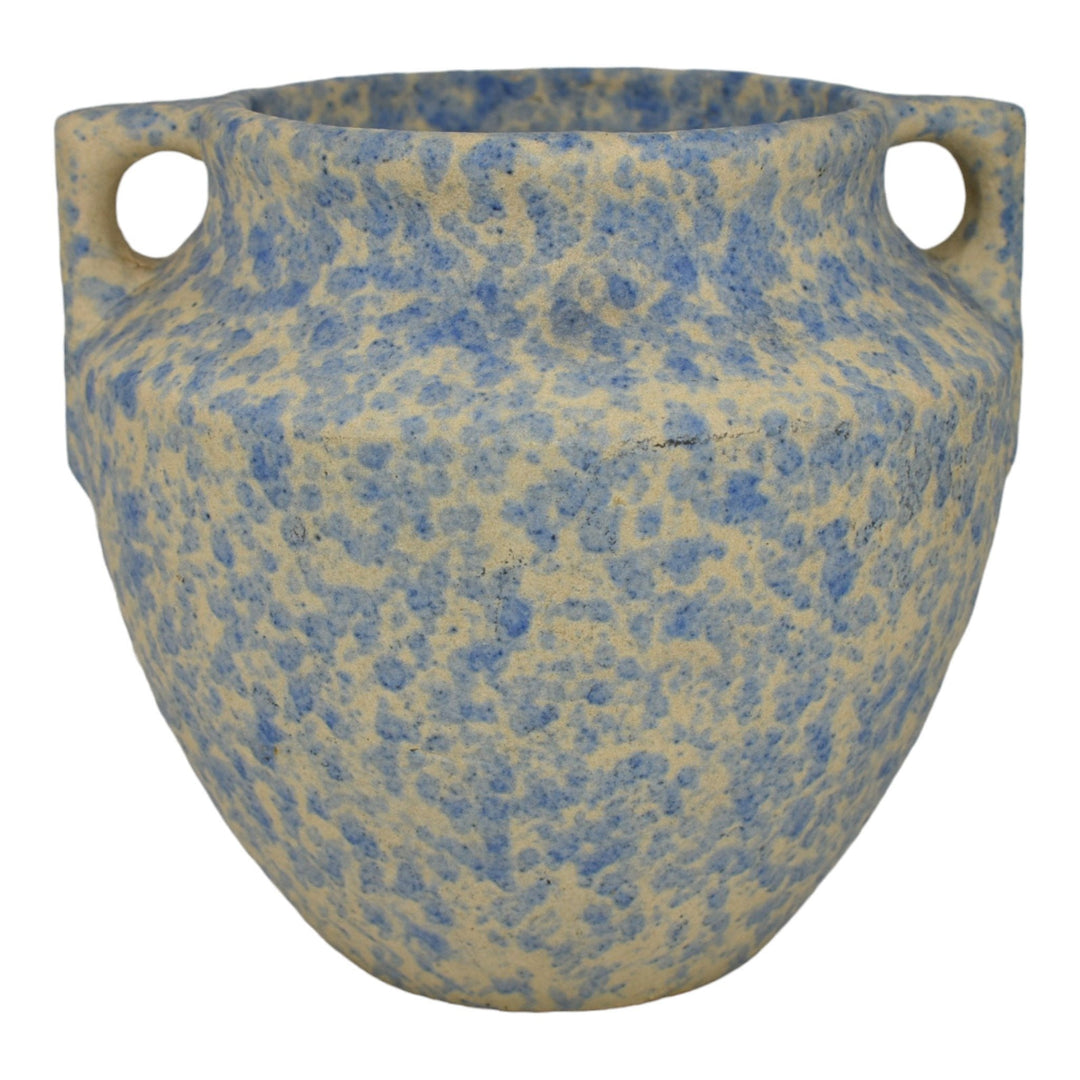 Burley Winter 1930s Art Pottery Mottled Blue And White Handled Ceramic Vase 43 - Just Art Pottery