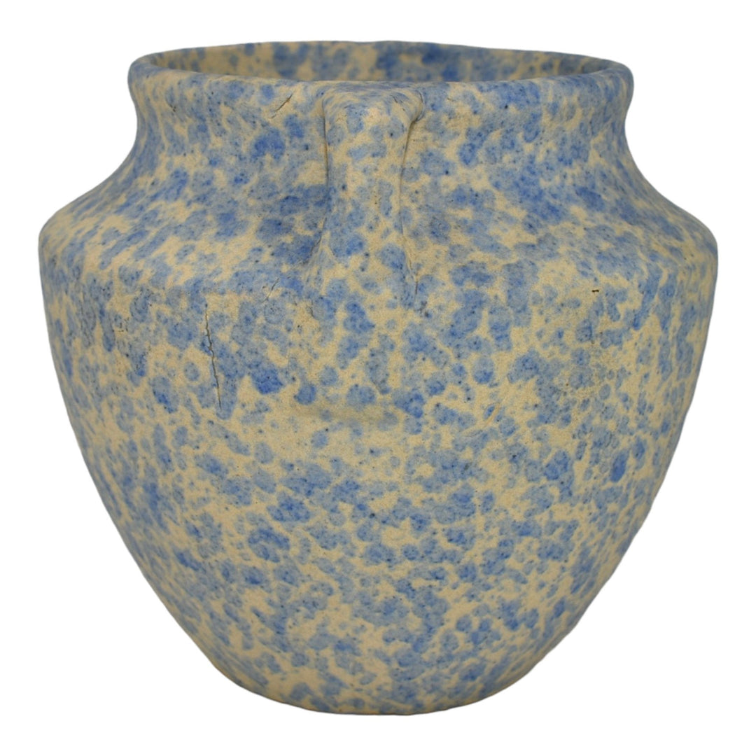 Burley Winter 1930s Art Pottery Mottled Blue And White Handled Ceramic Vase 43 - Just Art Pottery