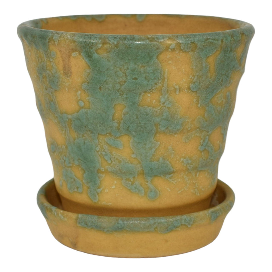 Burley Winter 1930s Arts And Crafts Pottery Green Yellow Flower Pot Planter - Just Art Pottery