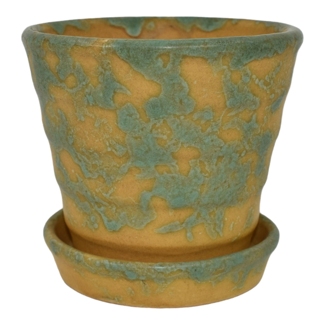 Burley Winter 1930s Arts And Crafts Pottery Green Yellow Flower Pot Planter - Just Art Pottery
