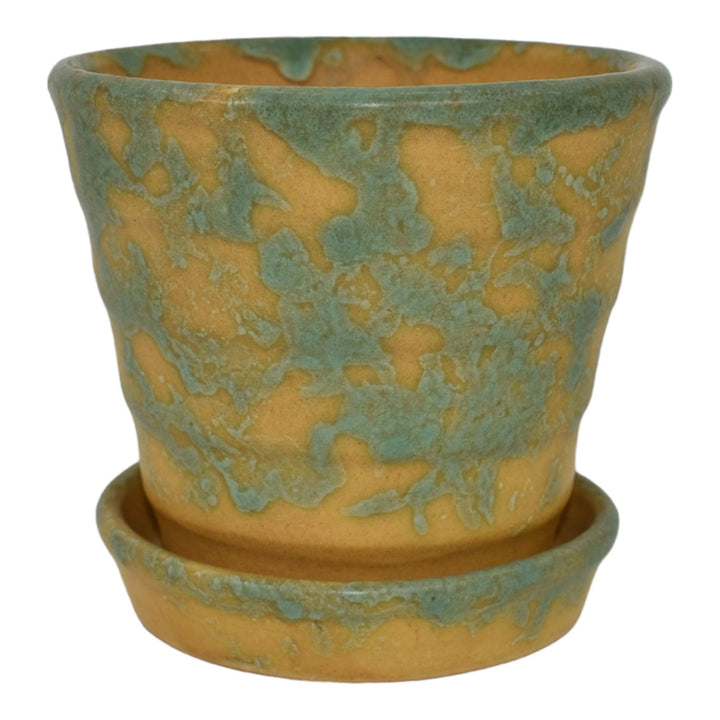 Burley Winter 1930s Arts And Crafts Pottery Green Yellow Flower Pot Planter - Just Art Pottery