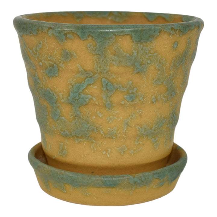 Burley Winter 1930s Arts And Crafts Pottery Green Yellow Flower Pot Planter - Just Art Pottery