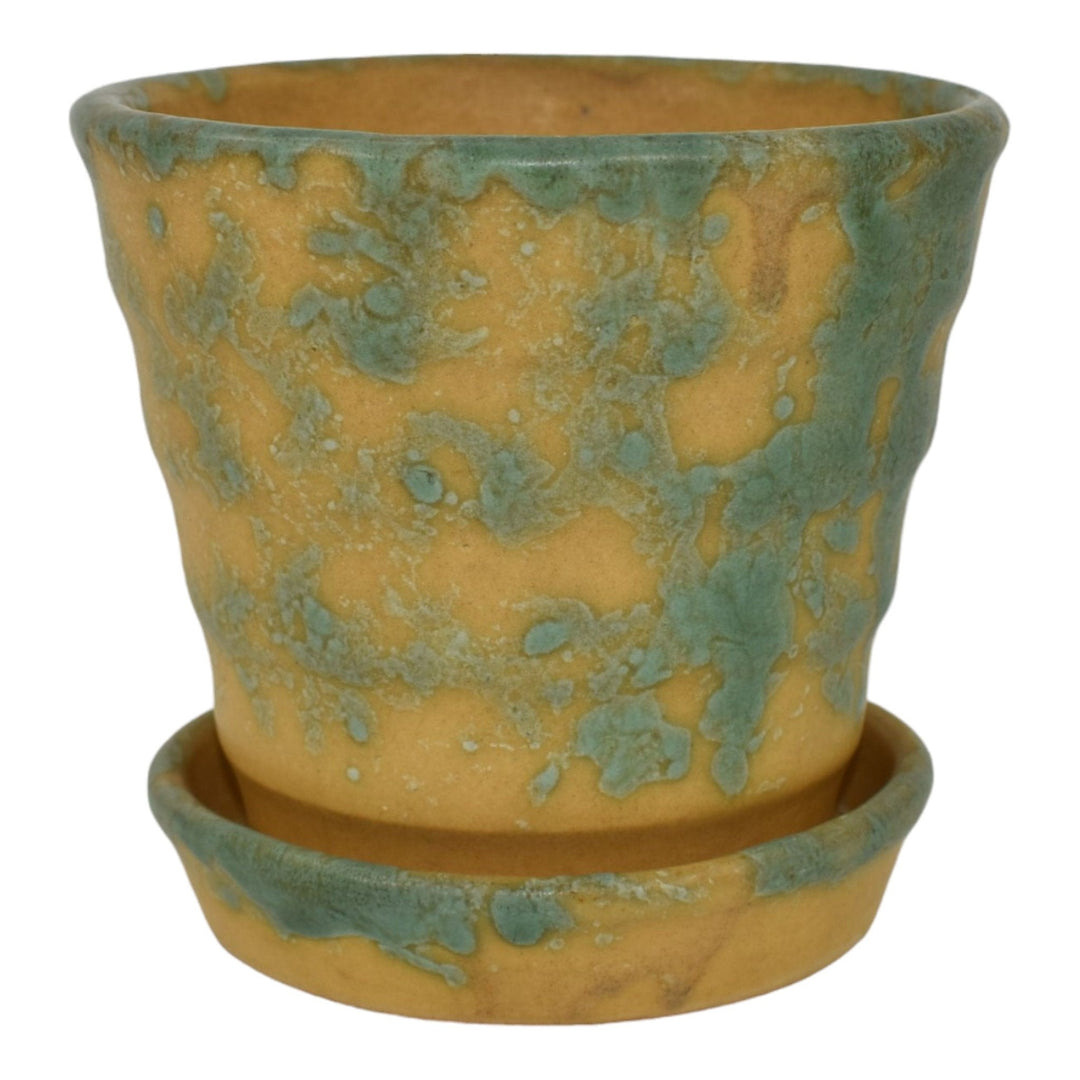 Burley Winter 1930s Arts And Crafts Pottery Green Yellow Flower Pot Planter - Just Art Pottery