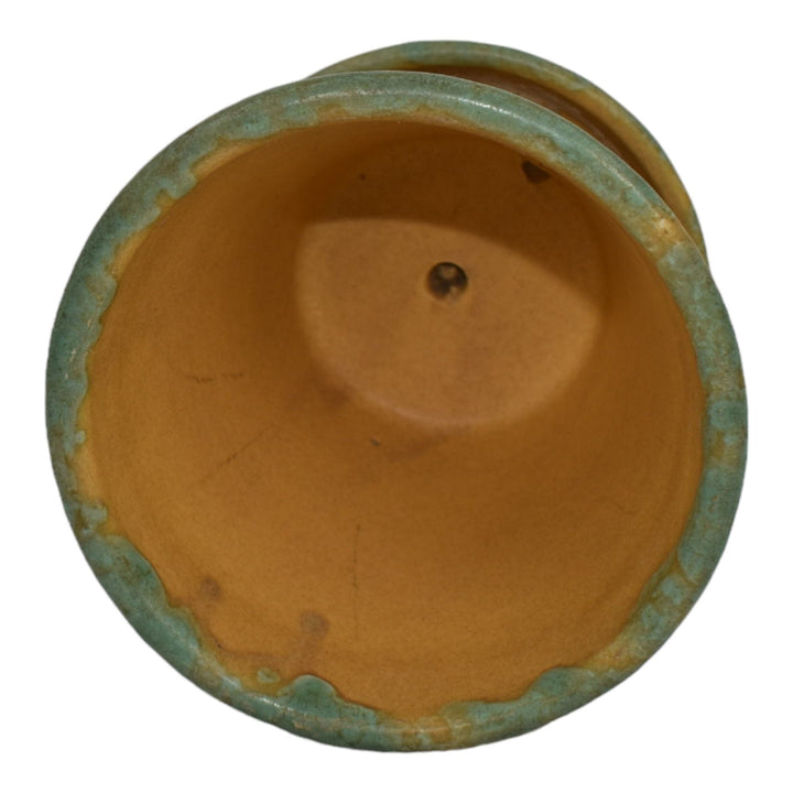 Burley Winter 1930s Arts And Crafts Pottery Green Yellow Flower Pot Planter - Just Art Pottery