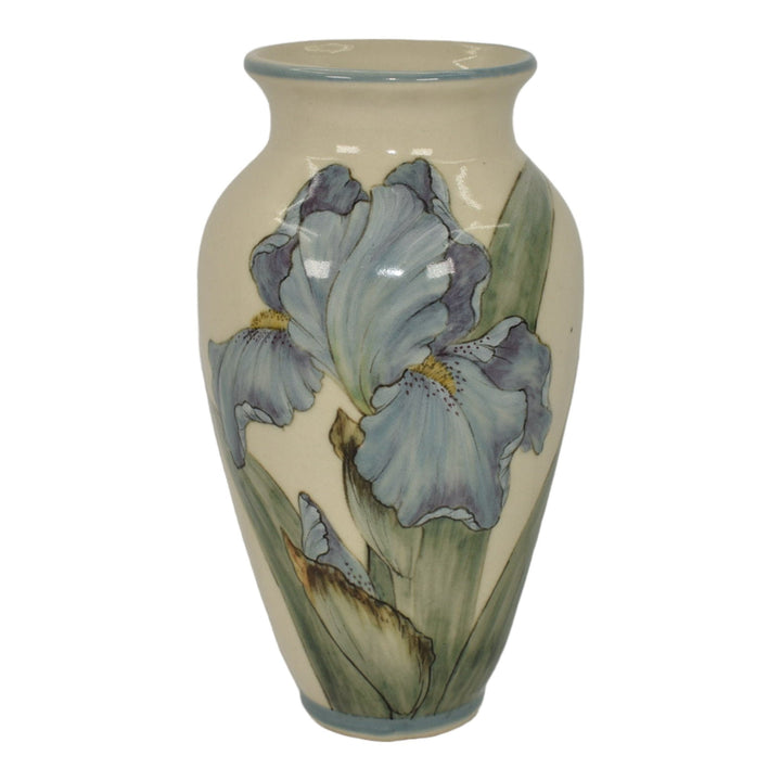 Santa Barbara Ceramic Design 1986 Art Pottery Hand Painted Iris Vase Takeuchi - Just Art Pottery