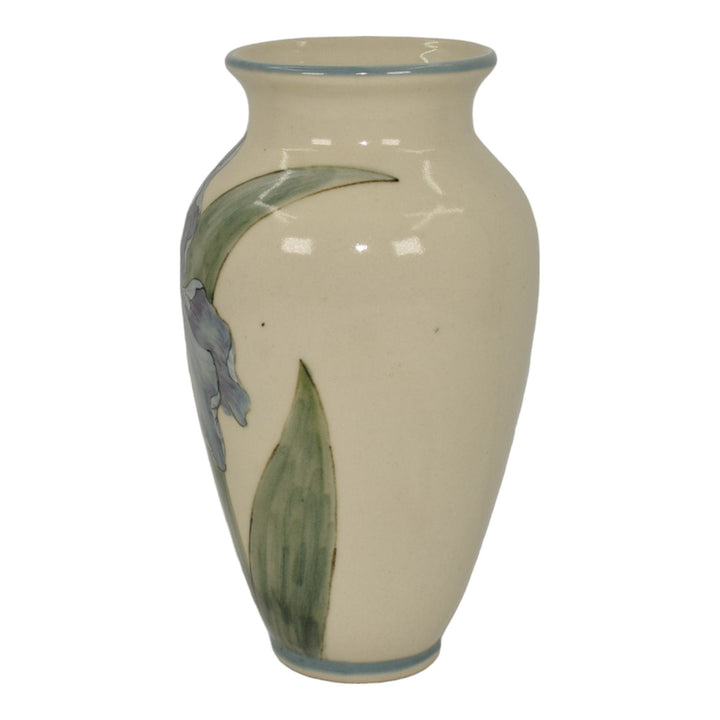 Santa Barbara Ceramic Design 1986 Art Pottery Hand Painted Iris Vase Takeuchi - Just Art Pottery