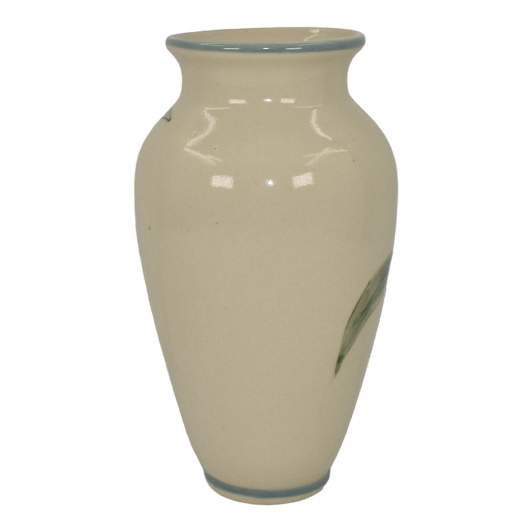 Santa Barbara Ceramic Design 1986 Art Pottery Hand Painted Iris Vase Takeuchi - Just Art Pottery