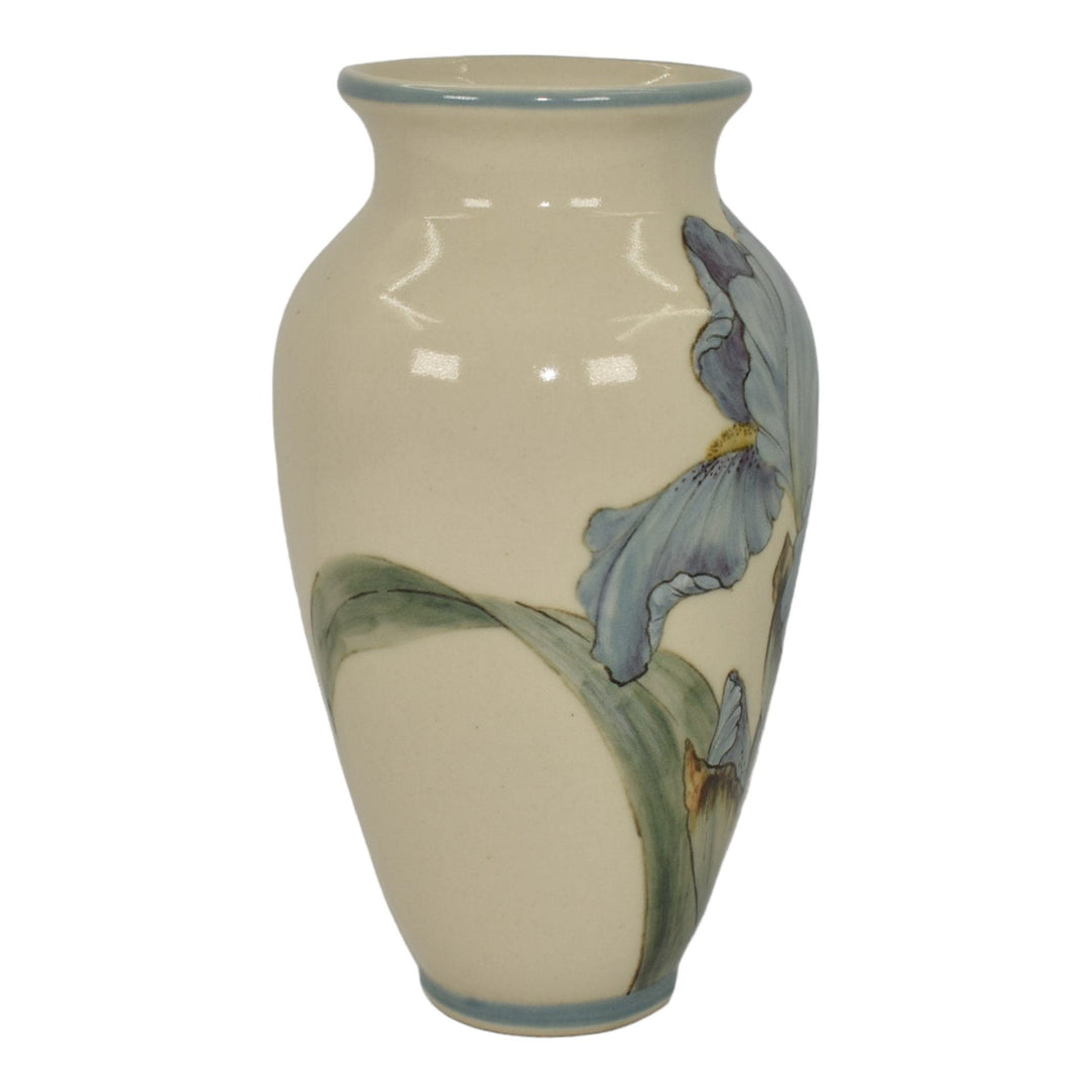 Santa Barbara Ceramic Design 1986 Art Pottery Hand Painted Iris Vase Takeuchi - Just Art Pottery