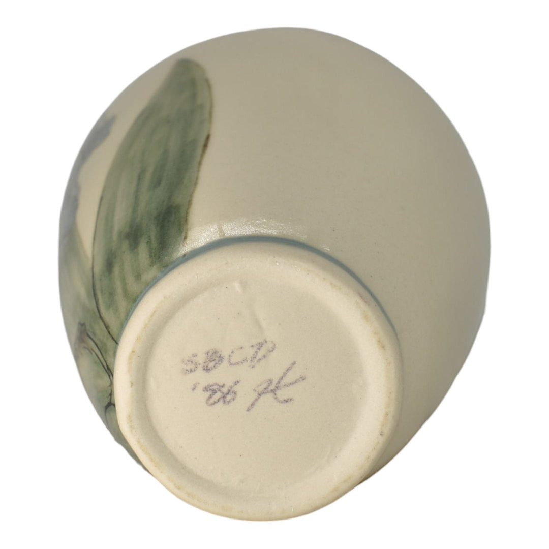 Santa Barbara Ceramic Design 1986 Art Pottery Hand Painted Iris Vase Takeuchi - Just Art Pottery