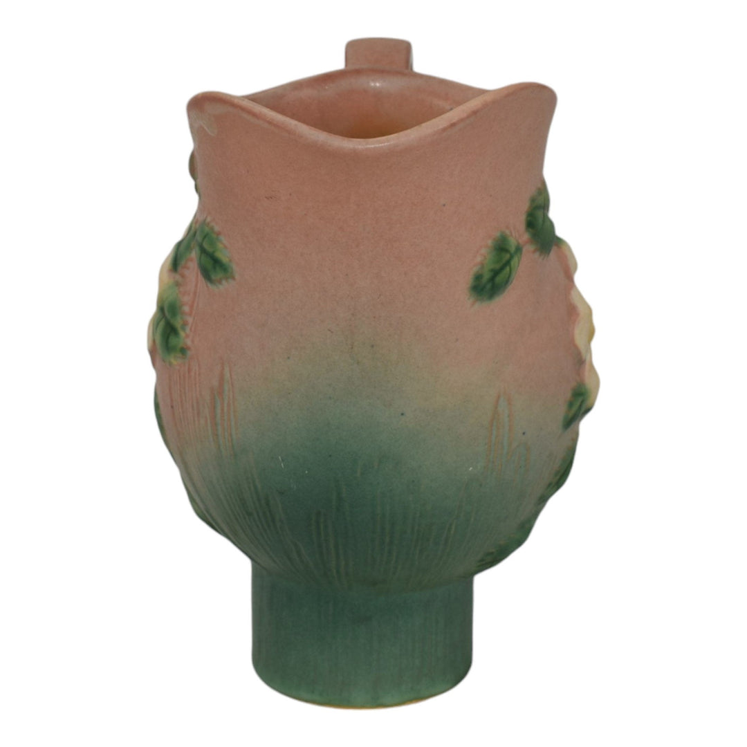 Roseville Pottery White Rose 1940 Pink And Green Art Deco Ceramic Pitcher 1324 - Just Art Pottery