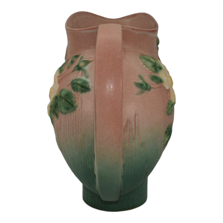 Roseville Pottery White Rose 1940 Pink And Green Art Deco Ceramic Pitcher 1324 - Just Art Pottery