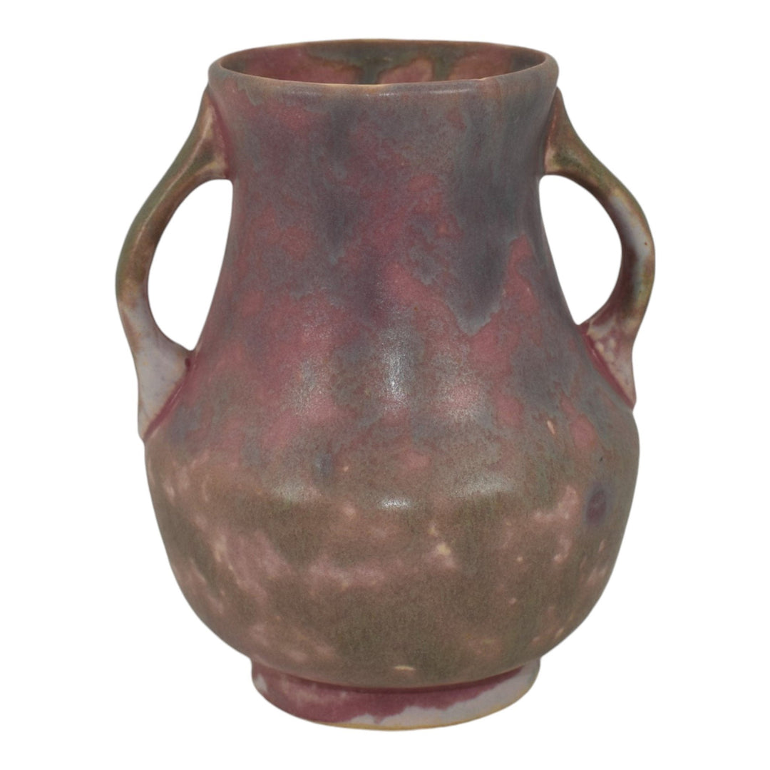 Burley Winter 1930s Arts And Crafts Pottery Purple Handled Mottled Ceramic Vase - Just Art Pottery