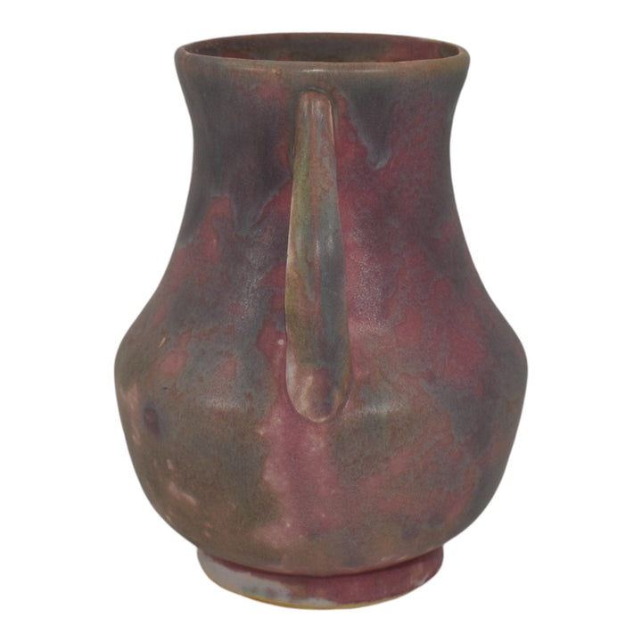 Burley Winter 1930s Arts And Crafts Pottery Purple Handled Mottled Ceramic Vase - Just Art Pottery