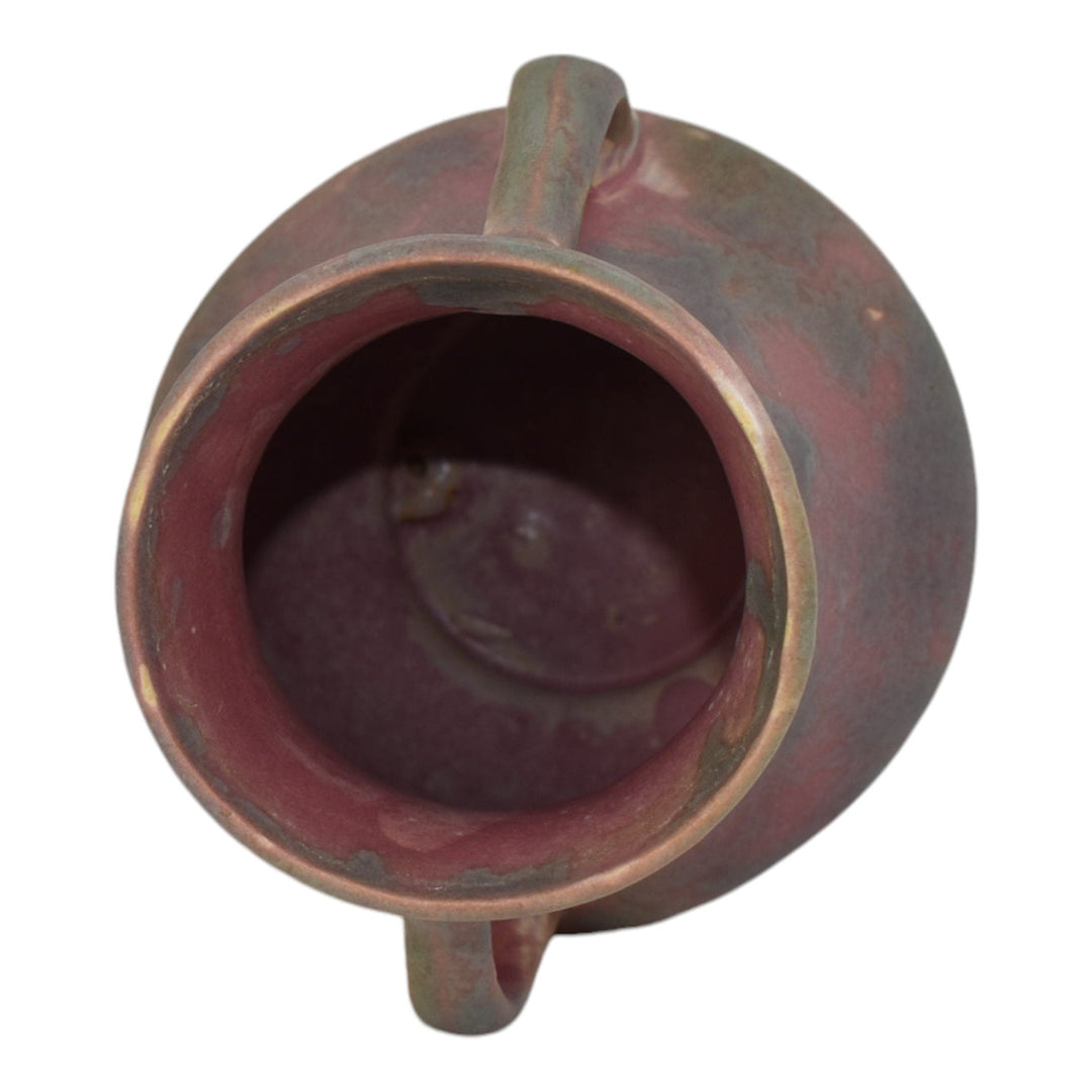 Burley Winter 1930s Arts And Crafts Pottery Purple Handled Mottled Ceramic Vase - Just Art Pottery
