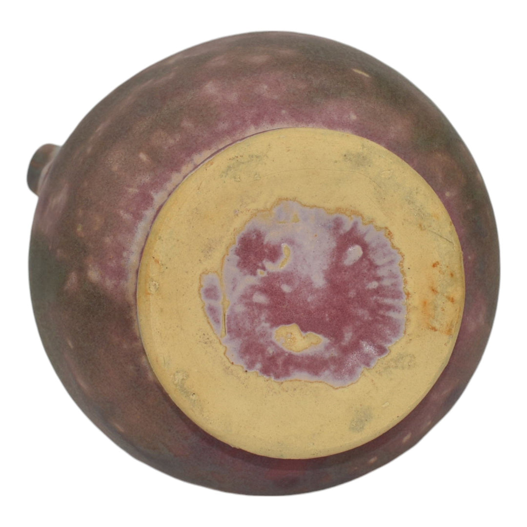 Burley Winter 1930s Arts And Crafts Pottery Purple Handled Mottled Ceramic Vase - Just Art Pottery