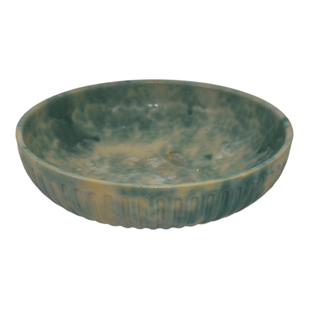 Burley Winter 1930s Vintage Arts And Crafts Pottery Mottled Green Large Bowl - Just Art Pottery