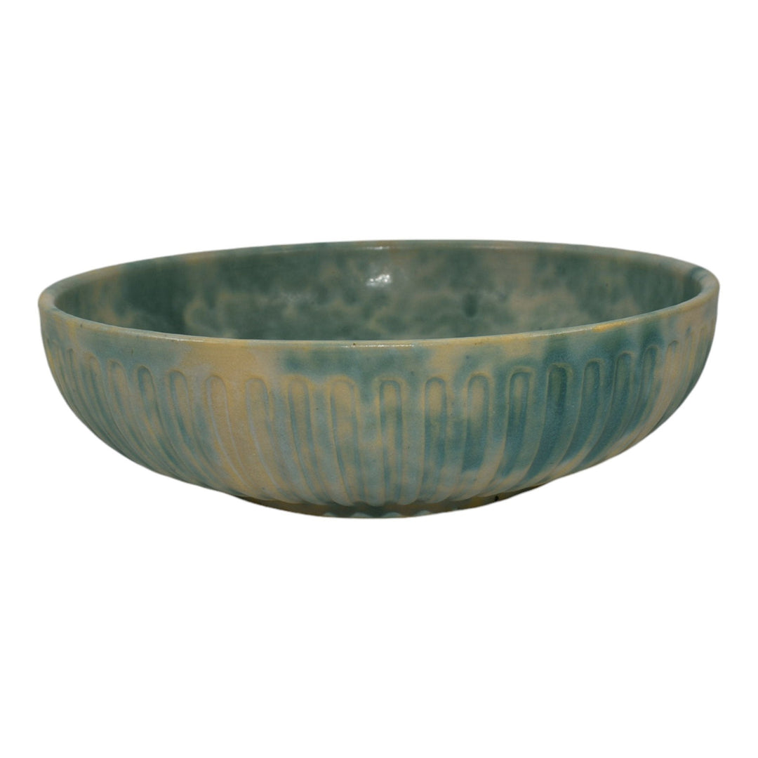 Burley Winter 1930s Vintage Arts And Crafts Pottery Mottled Green Large Bowl - Just Art Pottery