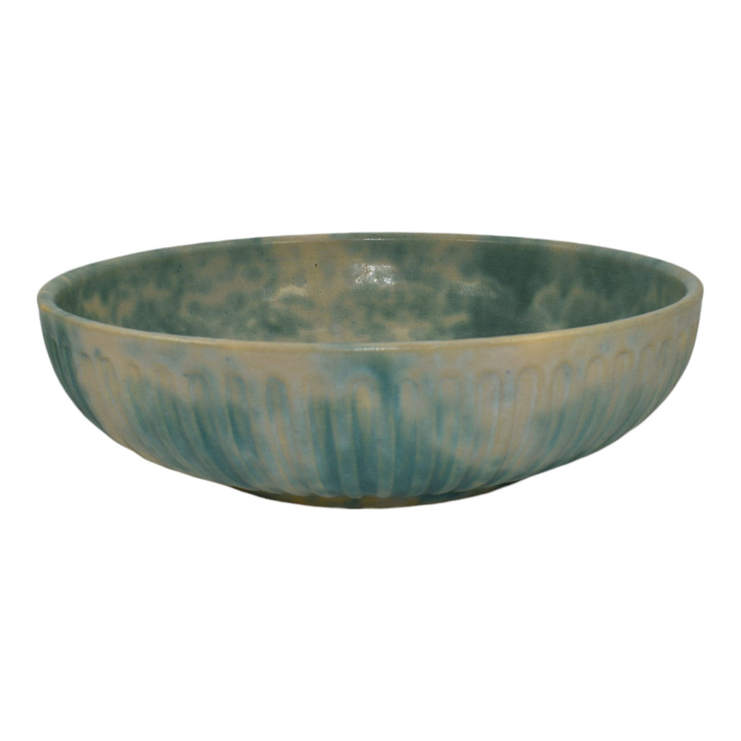 Burley Winter 1930s Vintage Arts And Crafts Pottery Mottled Green Large Bowl - Just Art Pottery