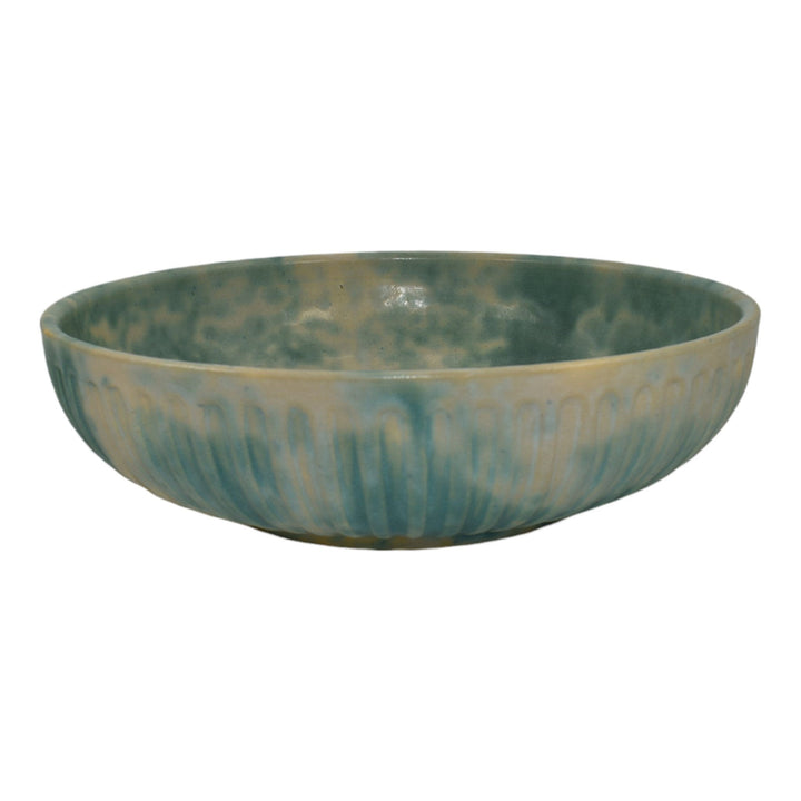 Burley Winter 1930s Vintage Arts And Crafts Pottery Mottled Green Large Bowl - Just Art Pottery