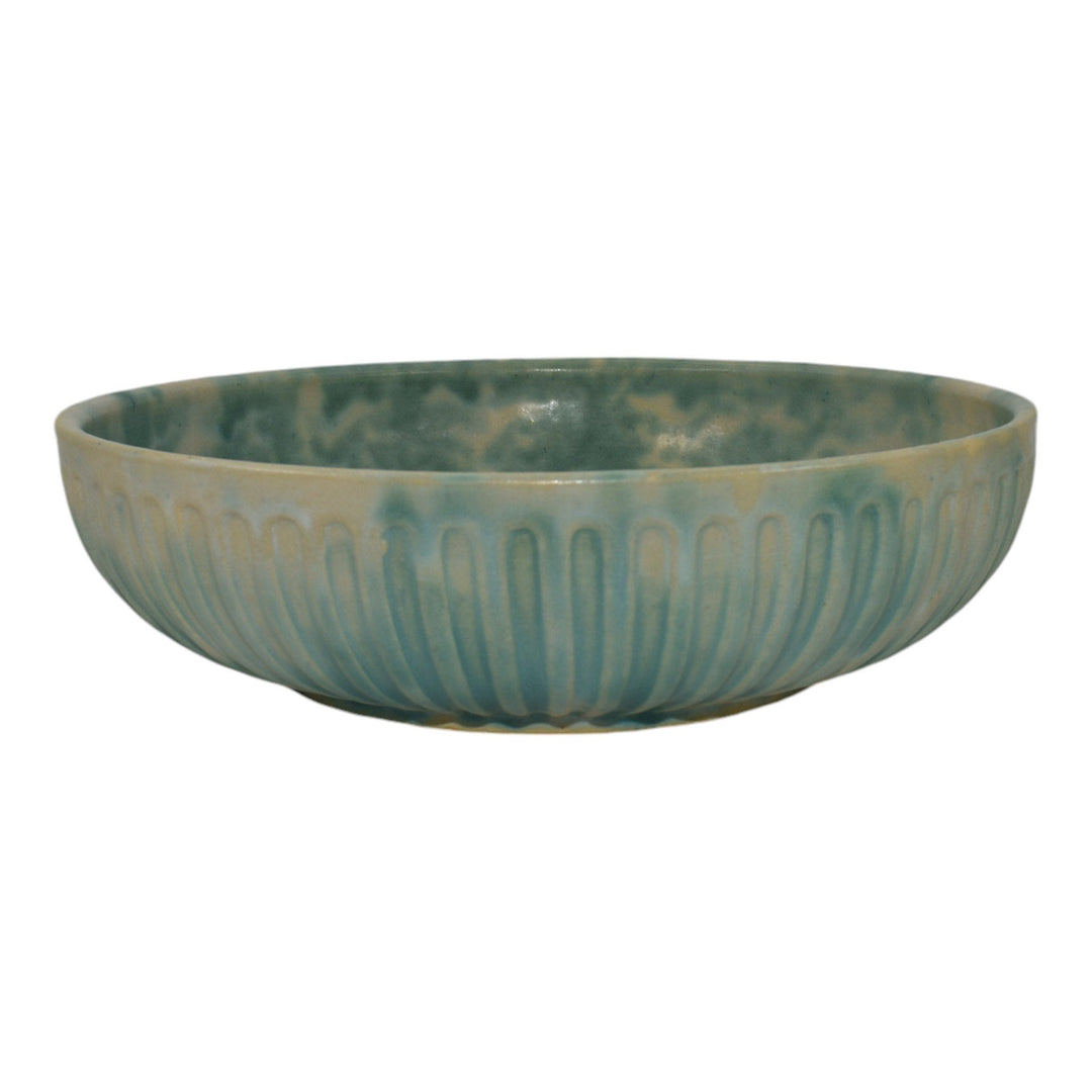 Burley Winter 1930s Vintage Arts And Crafts Pottery Mottled Green Large Bowl - Just Art Pottery