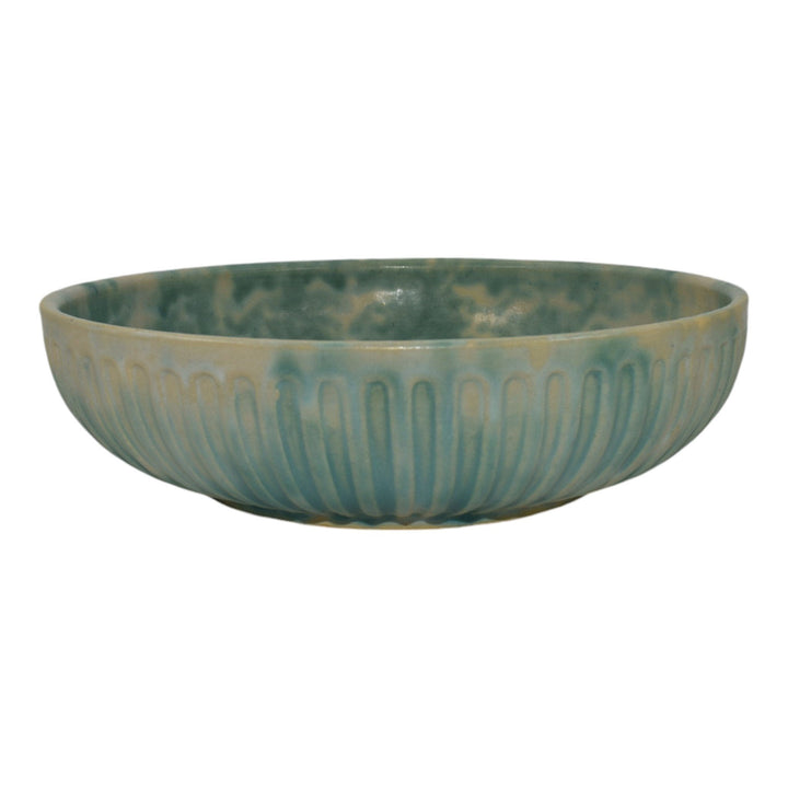 Burley Winter 1930s Vintage Arts And Crafts Pottery Mottled Green Large Bowl - Just Art Pottery