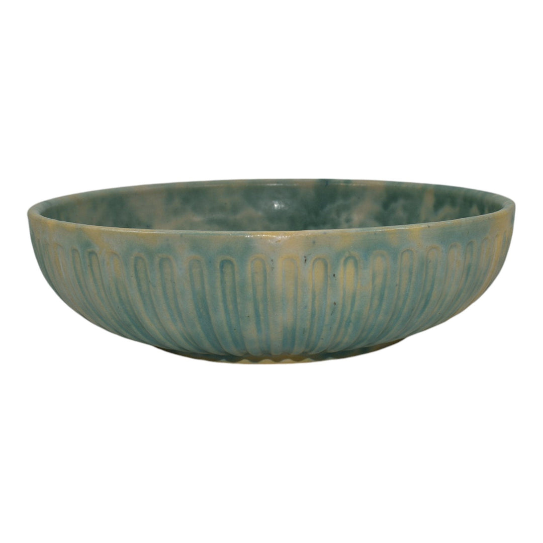 Burley Winter 1930s Vintage Arts And Crafts Pottery Mottled Green Large Bowl - Just Art Pottery