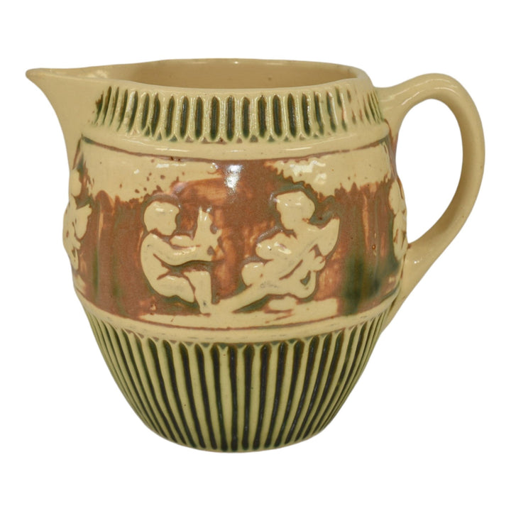 Roseville Donatello 1916 Vintage Art Pottery Ivory Ceramic Cherub Pitcher 1307 - Just Art Pottery