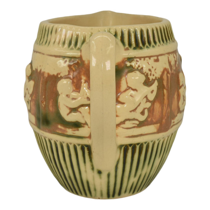 Roseville Donatello 1916 Vintage Art Pottery Ivory Ceramic Cherub Pitcher 1307 - Just Art Pottery