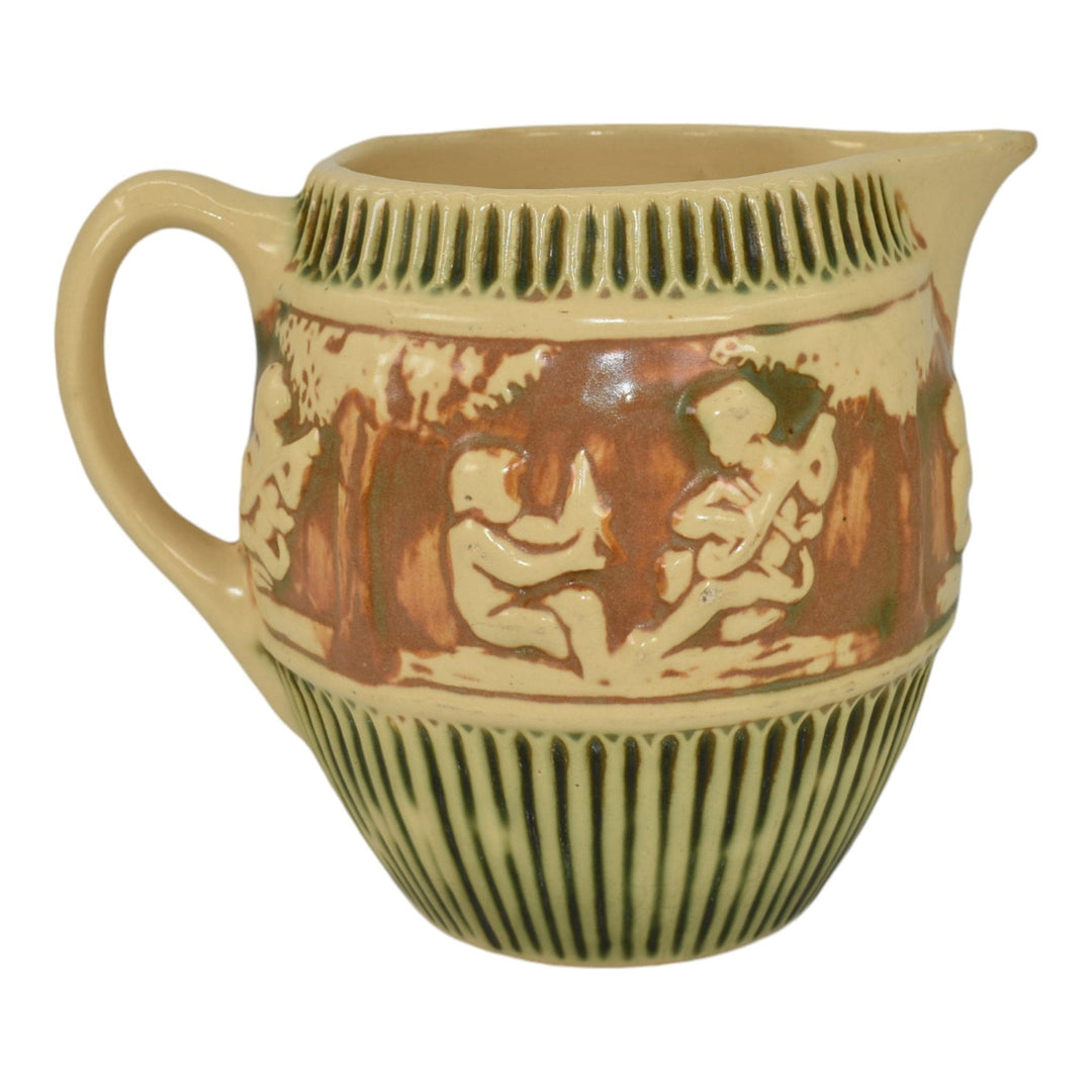 Roseville Donatello 1916 Vintage Art Pottery Ivory Ceramic Cherub Pitcher 1307 - Just Art Pottery