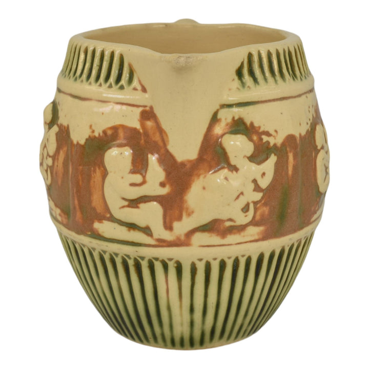 Roseville Donatello 1916 Vintage Art Pottery Ivory Ceramic Cherub Pitcher 1307 - Just Art Pottery